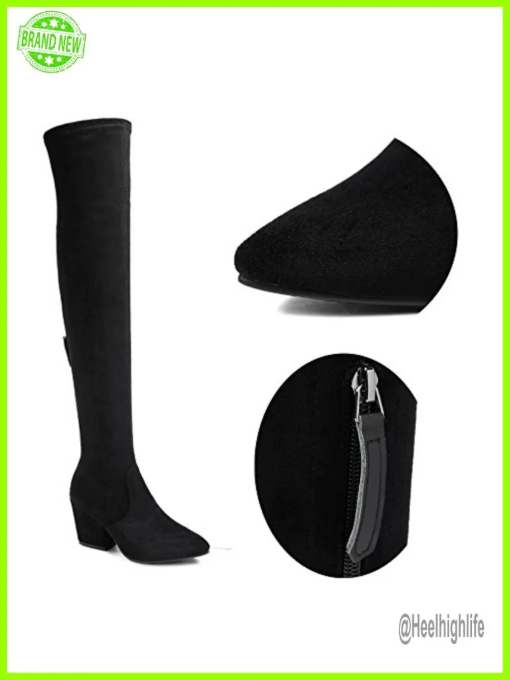 Over the Knee Boots Thigh High Suede Block Heel Winter OTK Pointed Toe Chunky